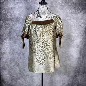 Joseph Ribkoff Animal Print Blouse with Puff Sleeve Tie Accents Size 8